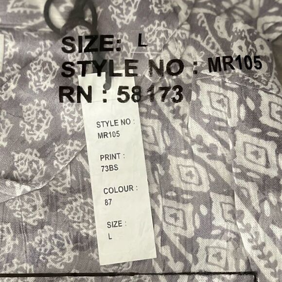Raga Man Steven Button Down SS, Boho Style Shirt, Gray and Cream. Large. NWT! - Picture 4 of 7